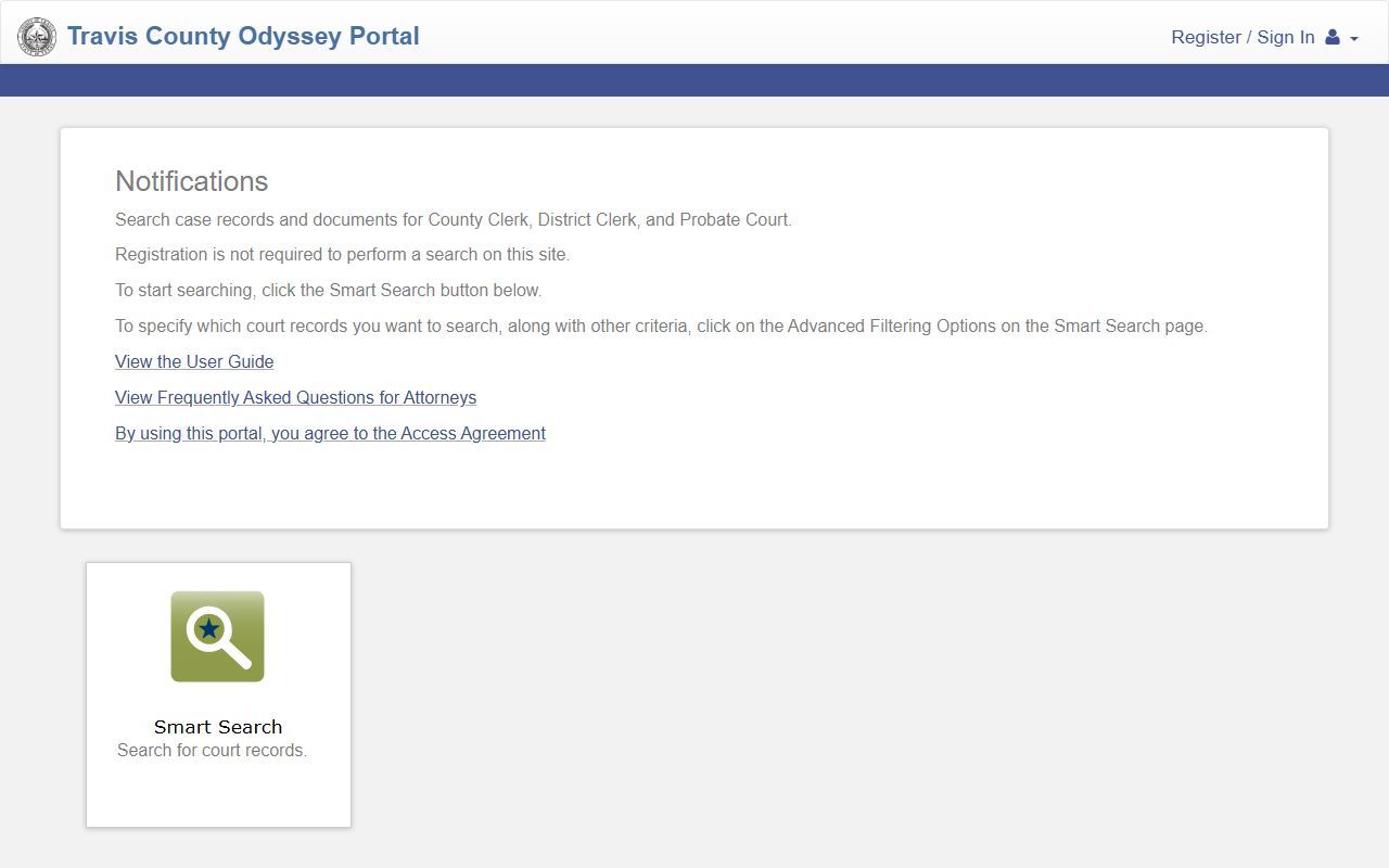 Travis County court records after jail arrest in Odyssey Portal