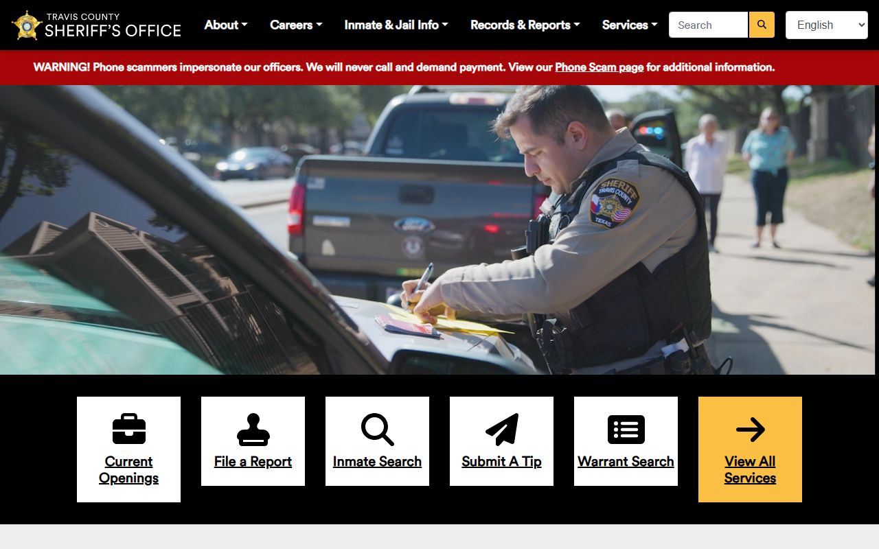 Travis County inmate records links on the TCSO homepage